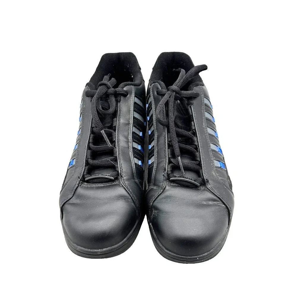 K-Swiss Mens 10 Wallis Black Classic Blue Charcoal Leather Sneakers 01166016 Low